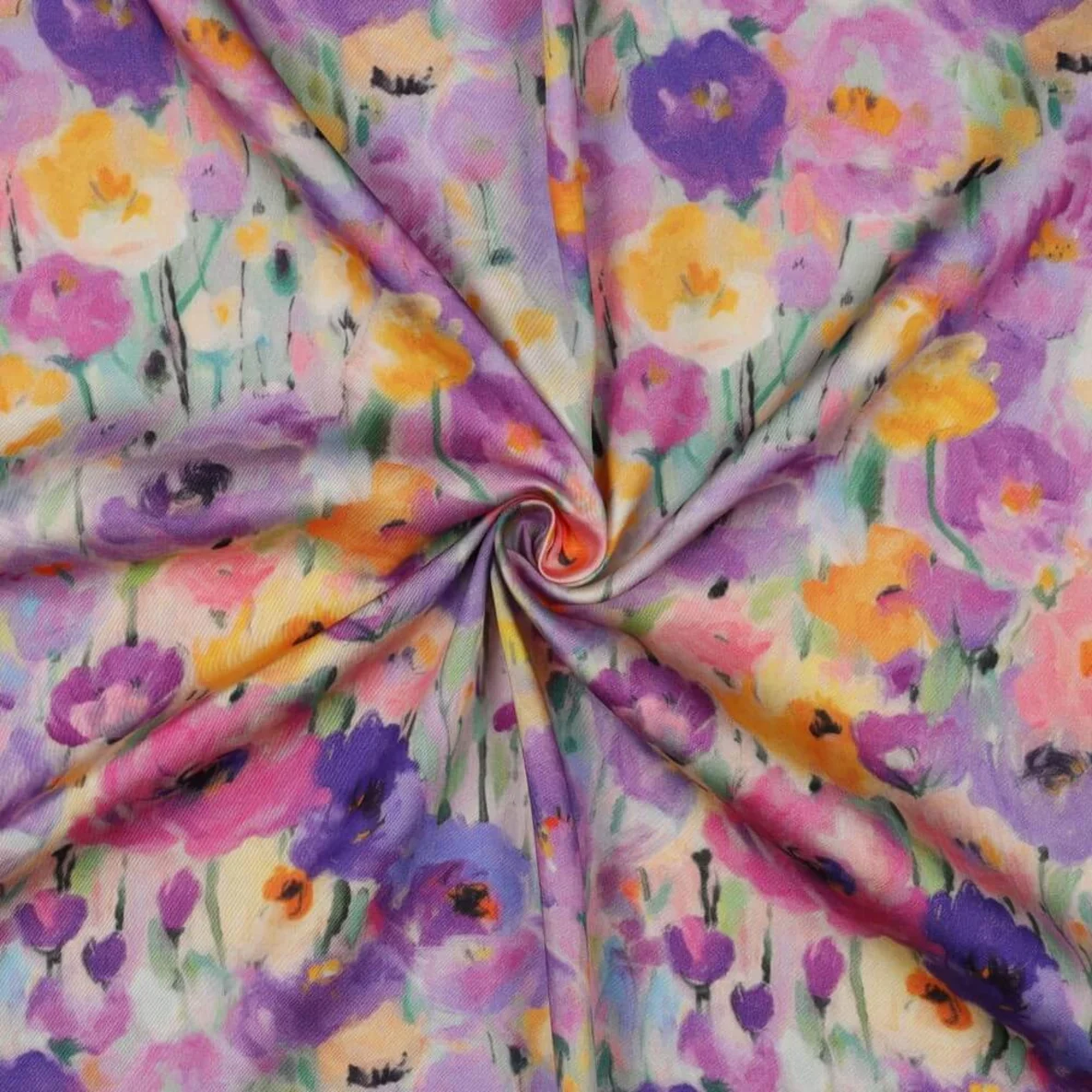  Viskose Satin  Digitaldruck Blumen Lila