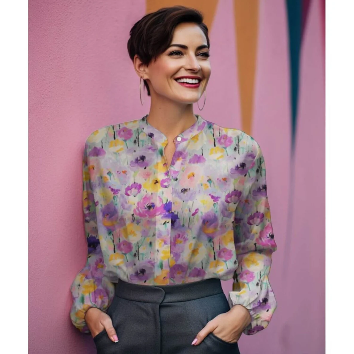  Viskose Satin  Digitaldruck Blumen Lila