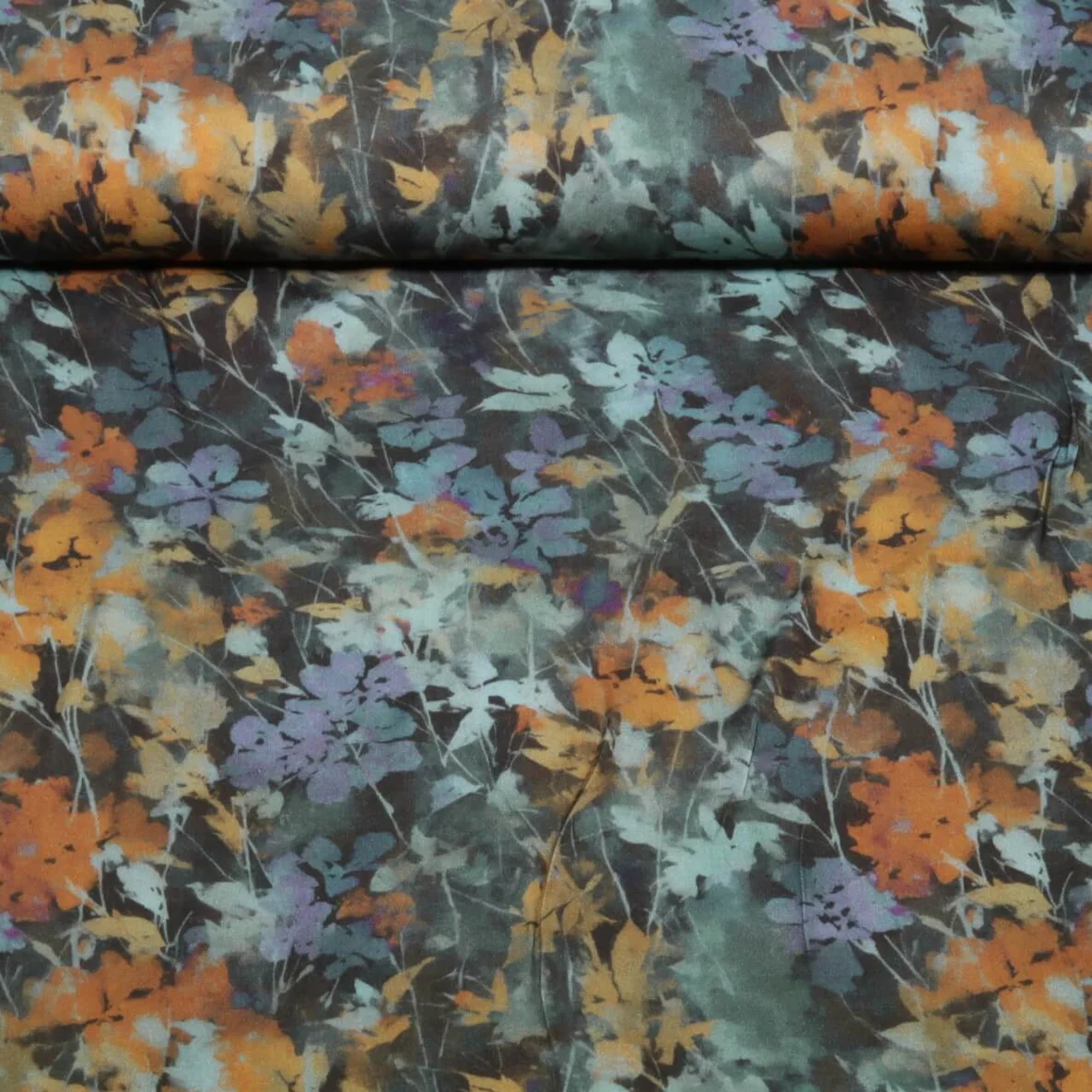  Viskose Satin  Digitaldruck Blumen Schwarz