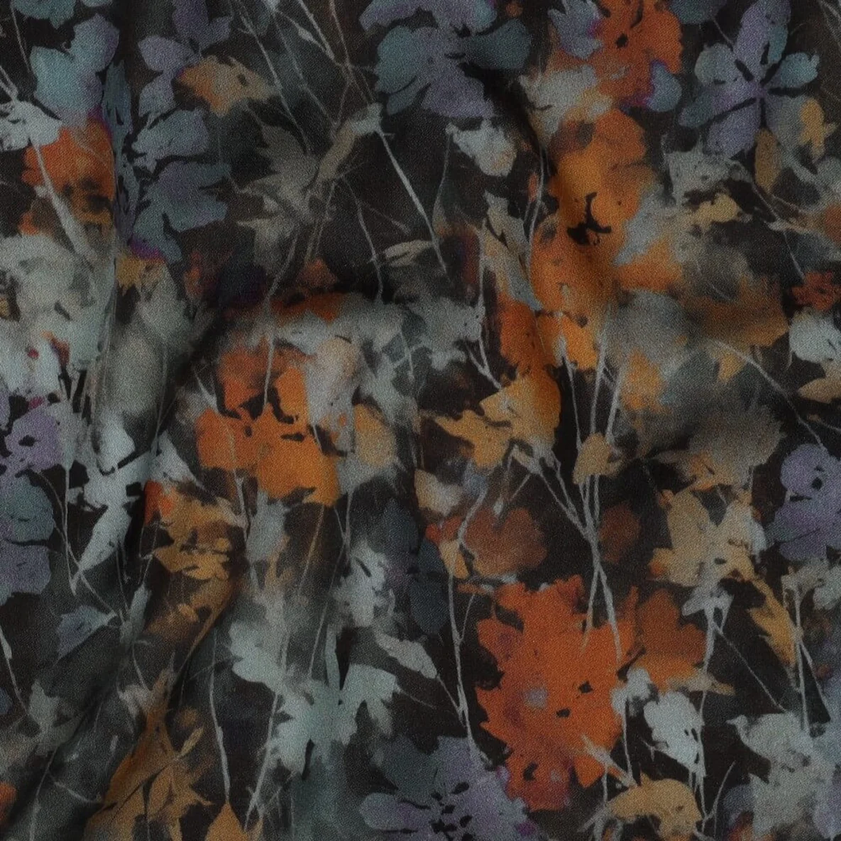  Viskose Satin  Digitaldruck Blumen Schwarz