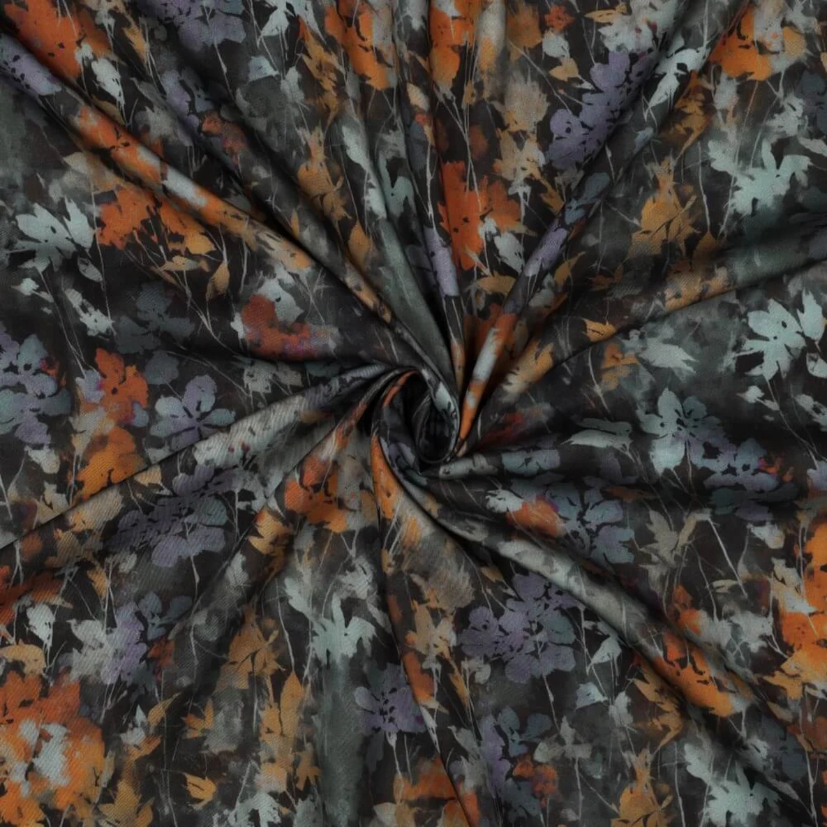  Viskose Satin  Digitaldruck Blumen Schwarz