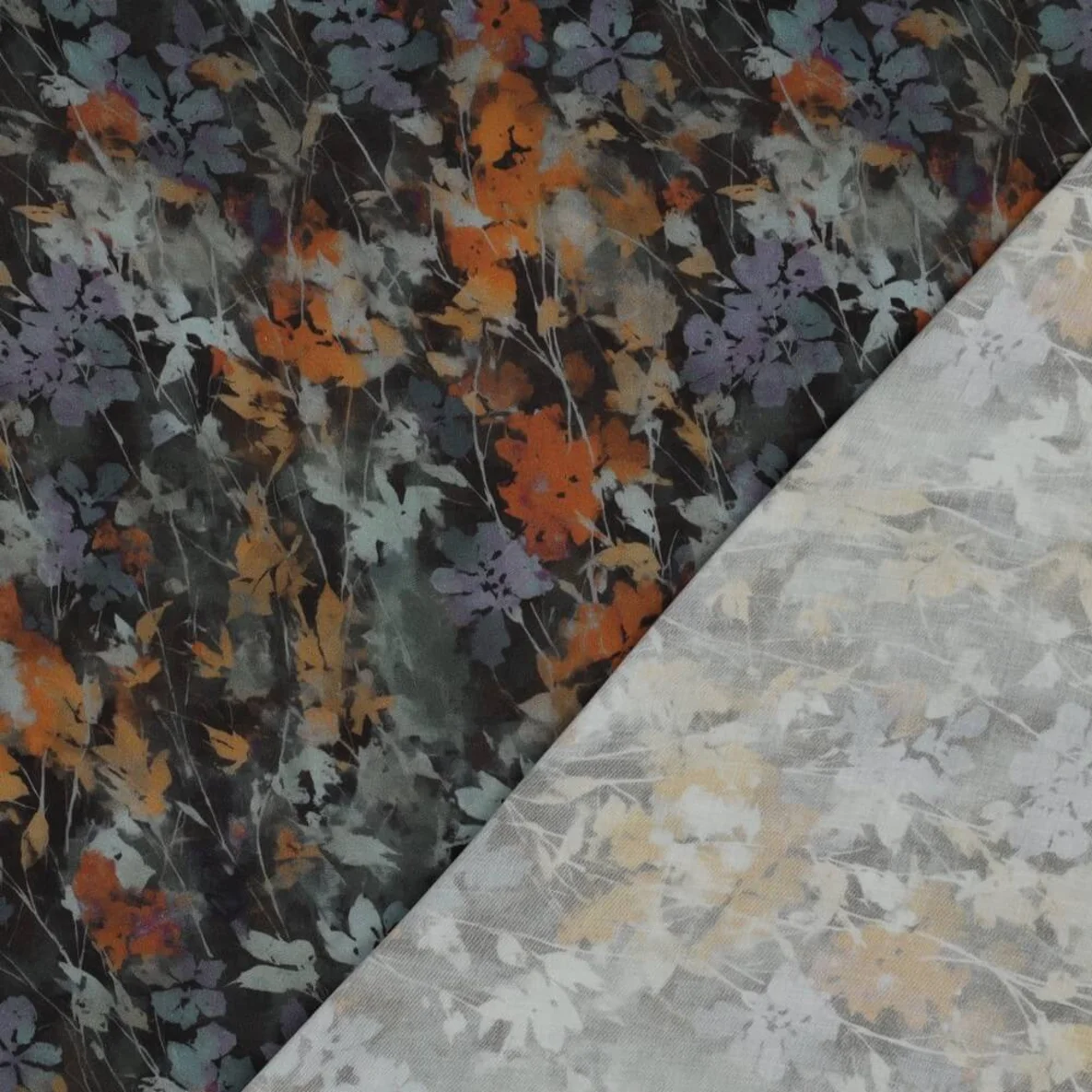  Viskose Satin  Digitaldruck Blumen Schwarz