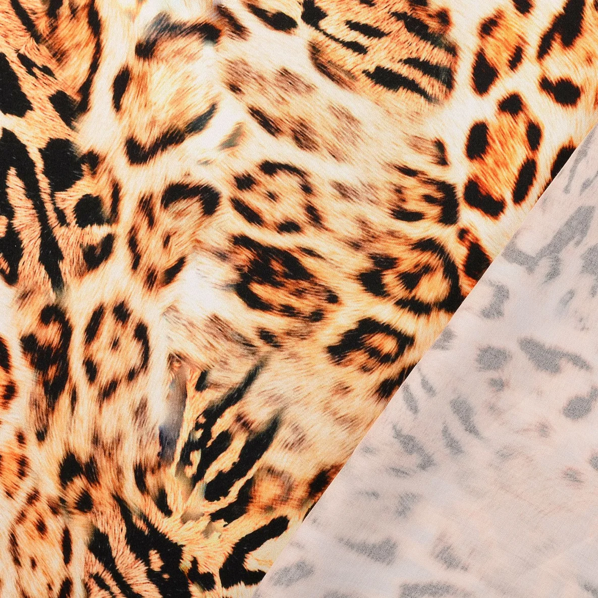  Viskose Satin Digitaldruck Leo Beige