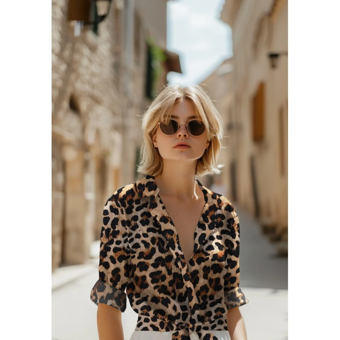  Viskose Satin Digitaldruck Leo Braun Schwarz