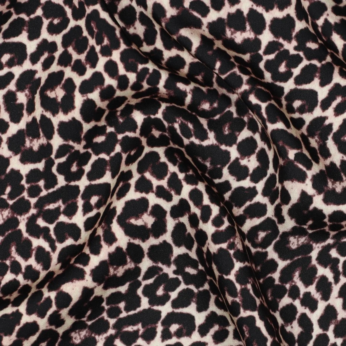  Viskose Satin Digitaldruck Leo Schwarz Beige