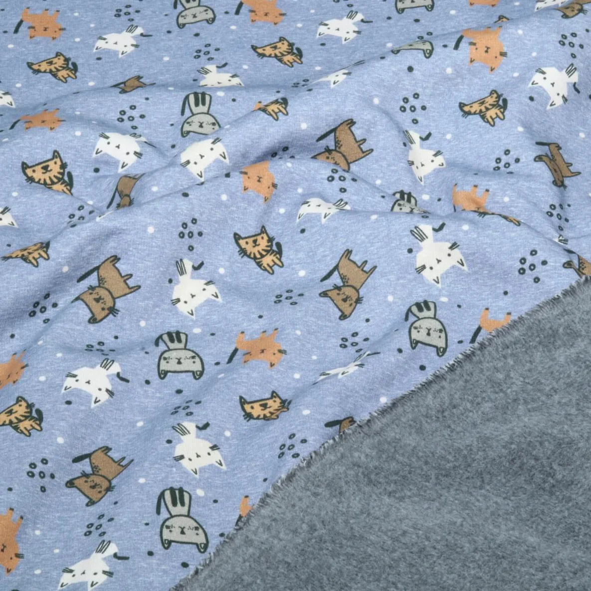 Alpenfleece Katzen Jeansblau
