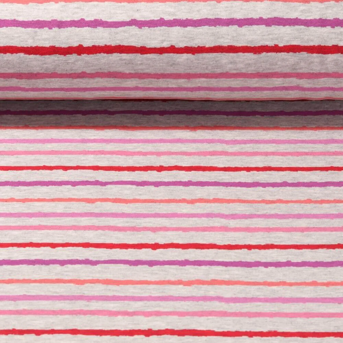 Alpenfleece Streifen Grau Rot