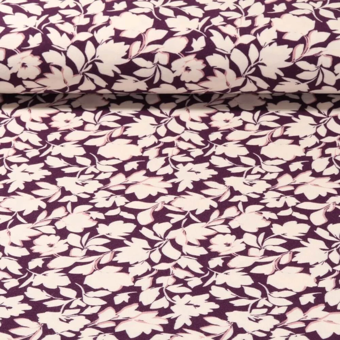 Bambus Viskosejersey Blumen Aubergine