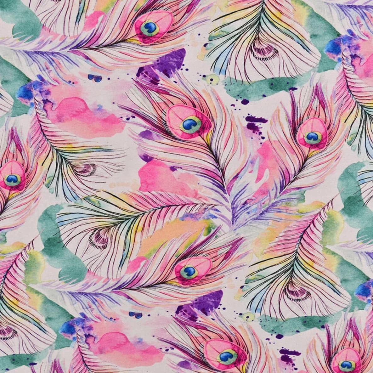 Bambus Viskosejersey  Digitaldruck Pfauenfedern Zartrosa