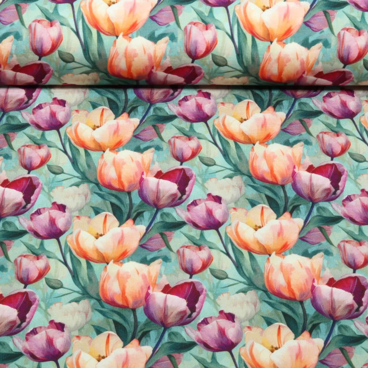 Bambus Viskosejersey  Digitaldruck Tulpen Mint