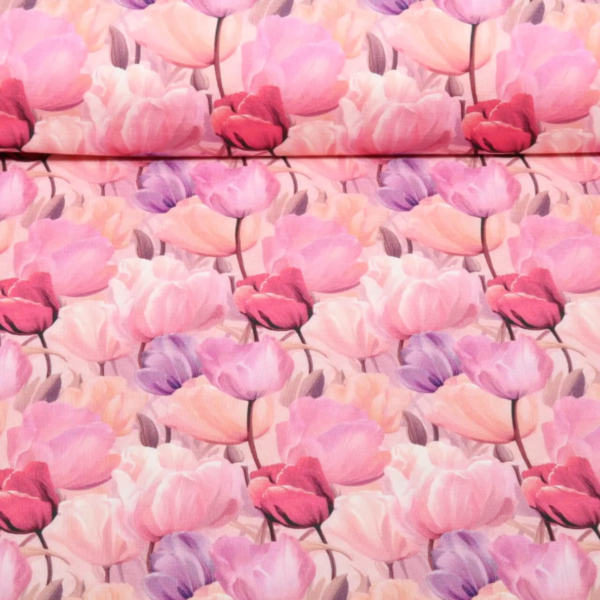 Bambus Viskosejersey  Digitaldruck Tulpen Rosa
