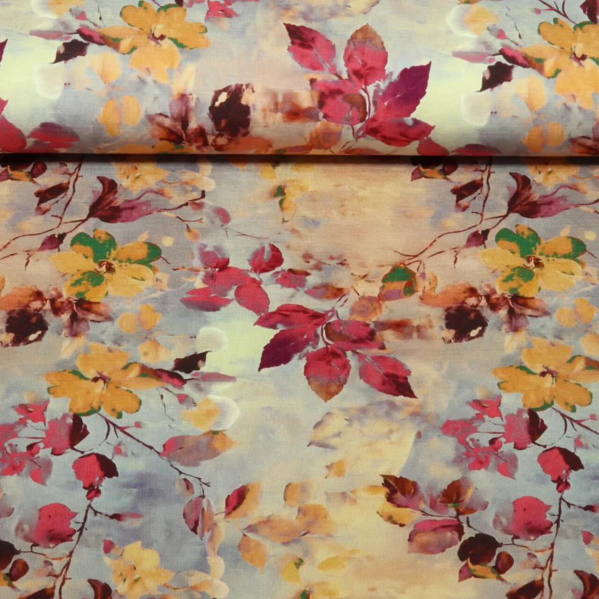 Bambusjersey Herbstblätter Gelb