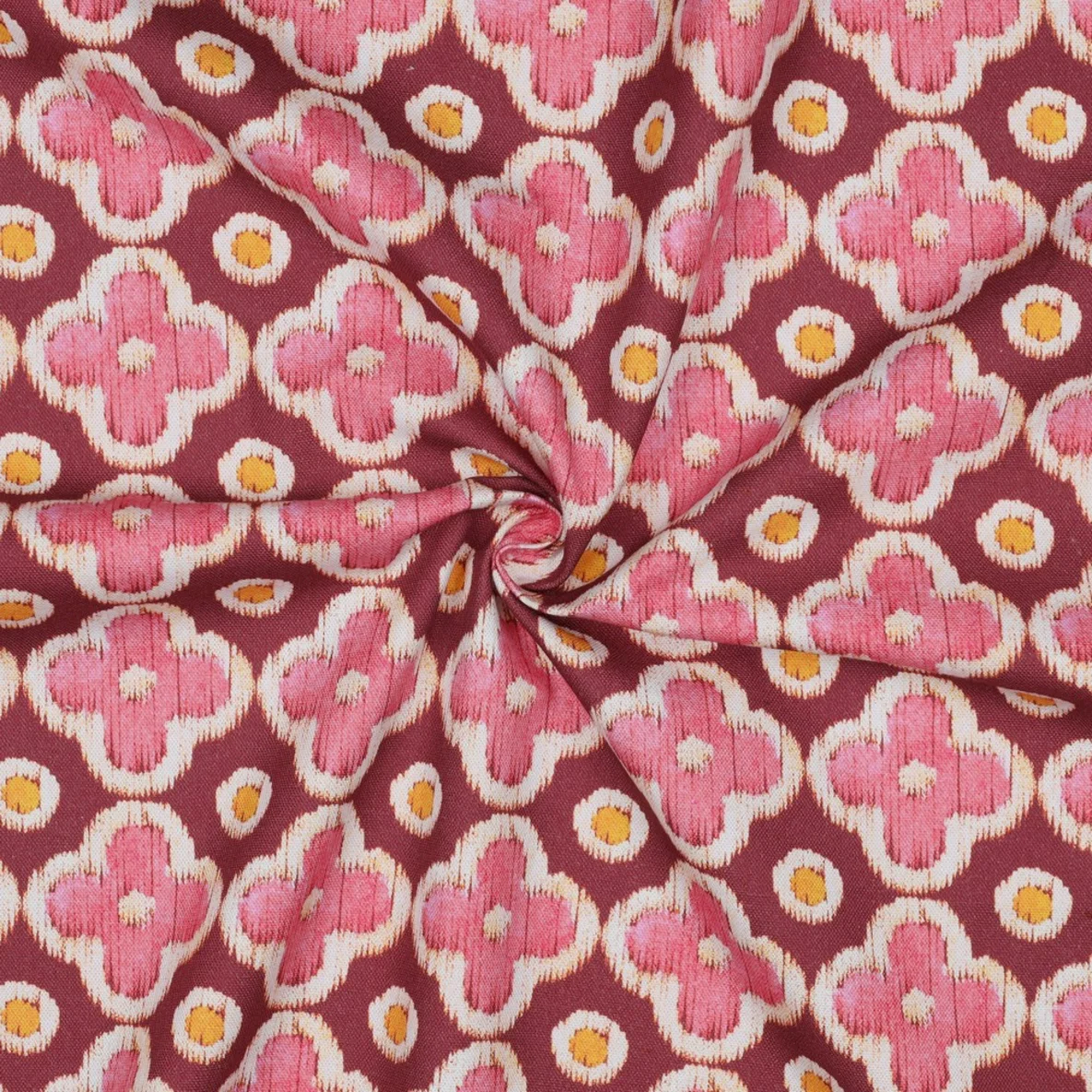 Baumwoll-Canvas Digitaldruck Blüten Punkte Bordeaux