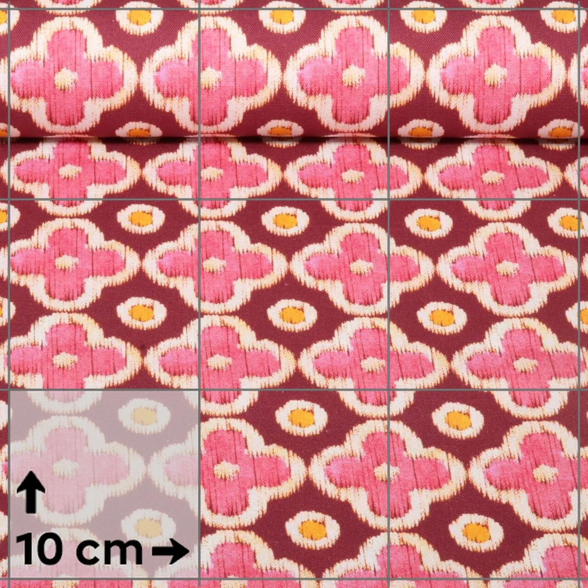 Baumwoll-Canvas Digitaldruck Blüten Punkte Bordeaux