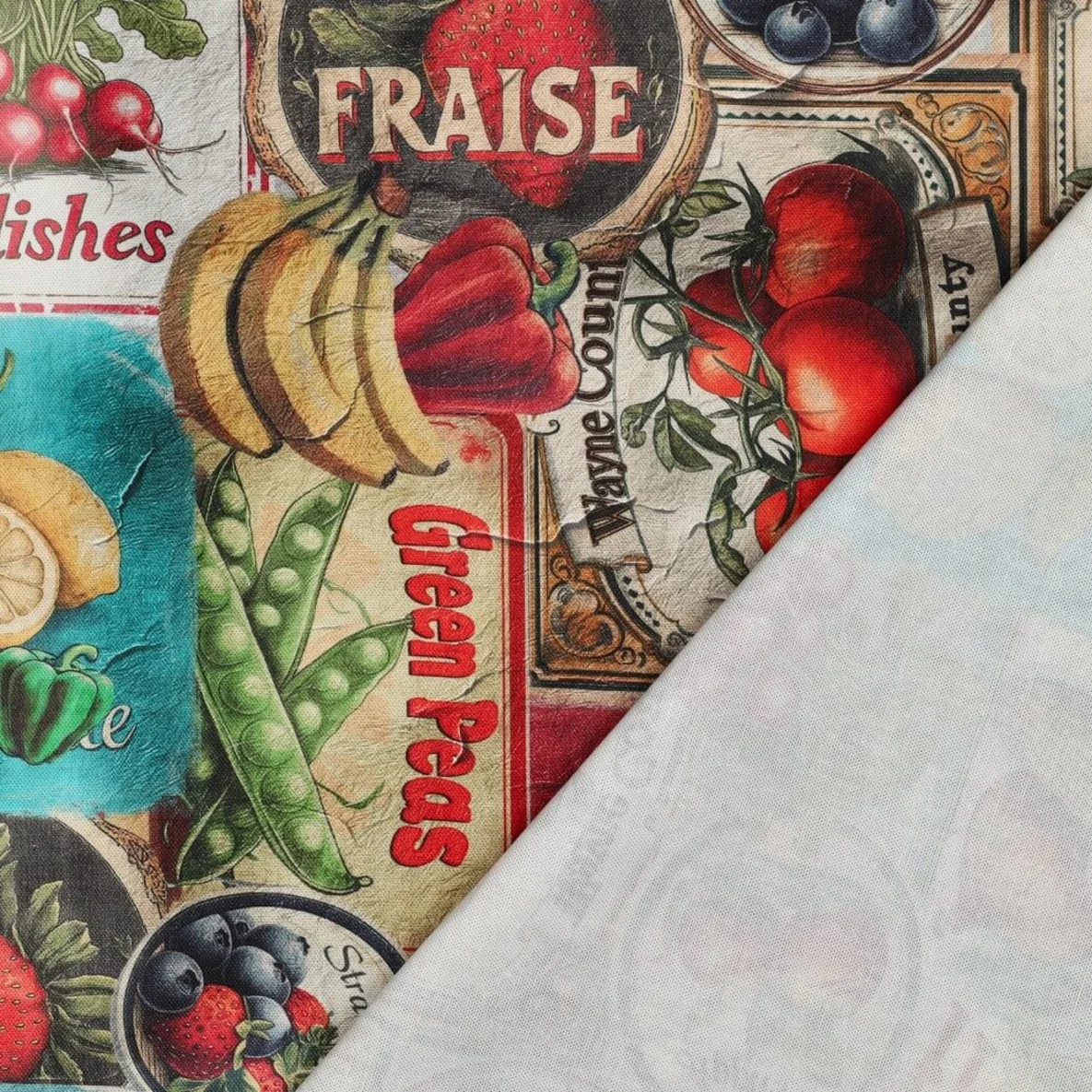 Baumwoll-Canvas Digitaldruck Obst Und Gemüse Multicolor