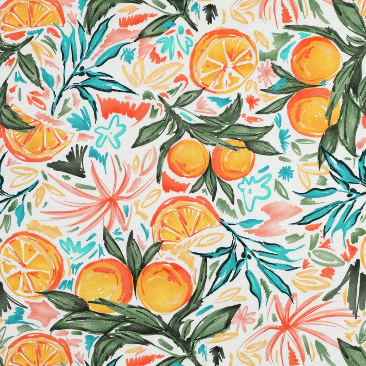 Baumwoll-Canvas Digitaldruck Orangen Weiß