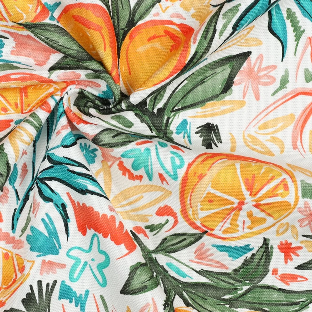 Baumwoll-Canvas Digitaldruck Orangen Weiß