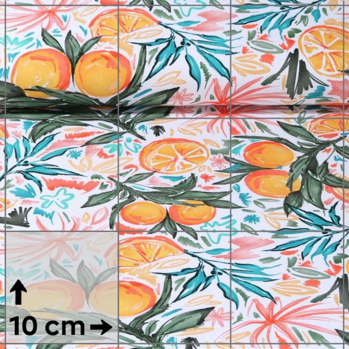 Baumwoll-Canvas Digitaldruck Orangen Weiß