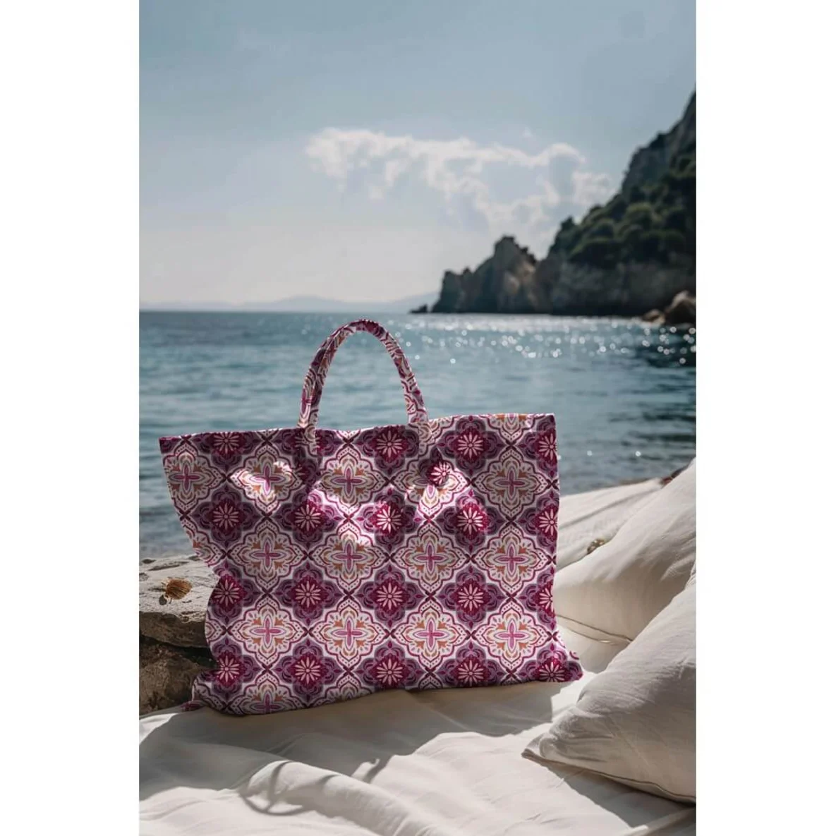 Baumwoll-Canvas Digitaldruck Slub Ornamente Blüten Weiß Lila
