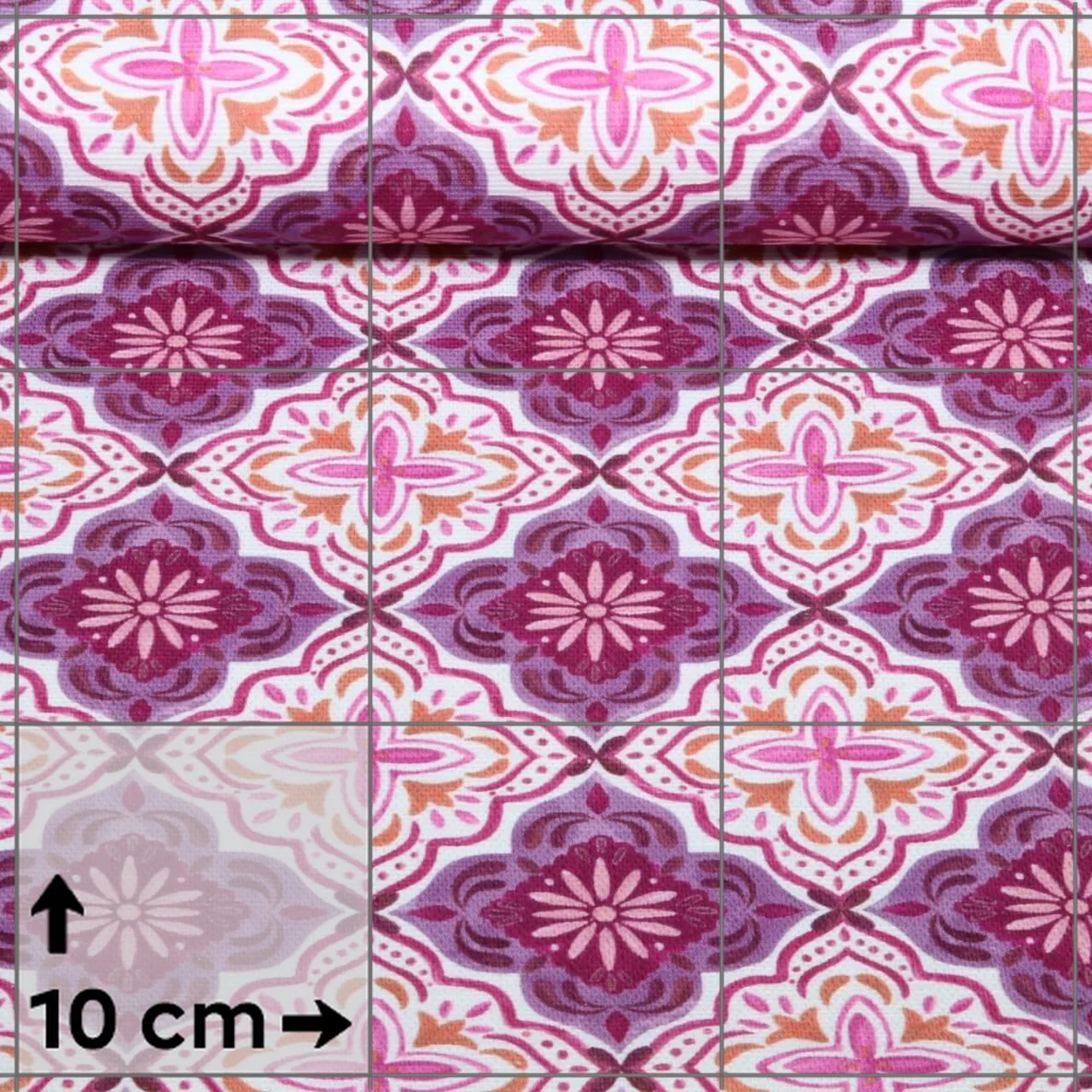 Baumwoll-Canvas Digitaldruck Slub Ornamente Blüten Weiß Lila