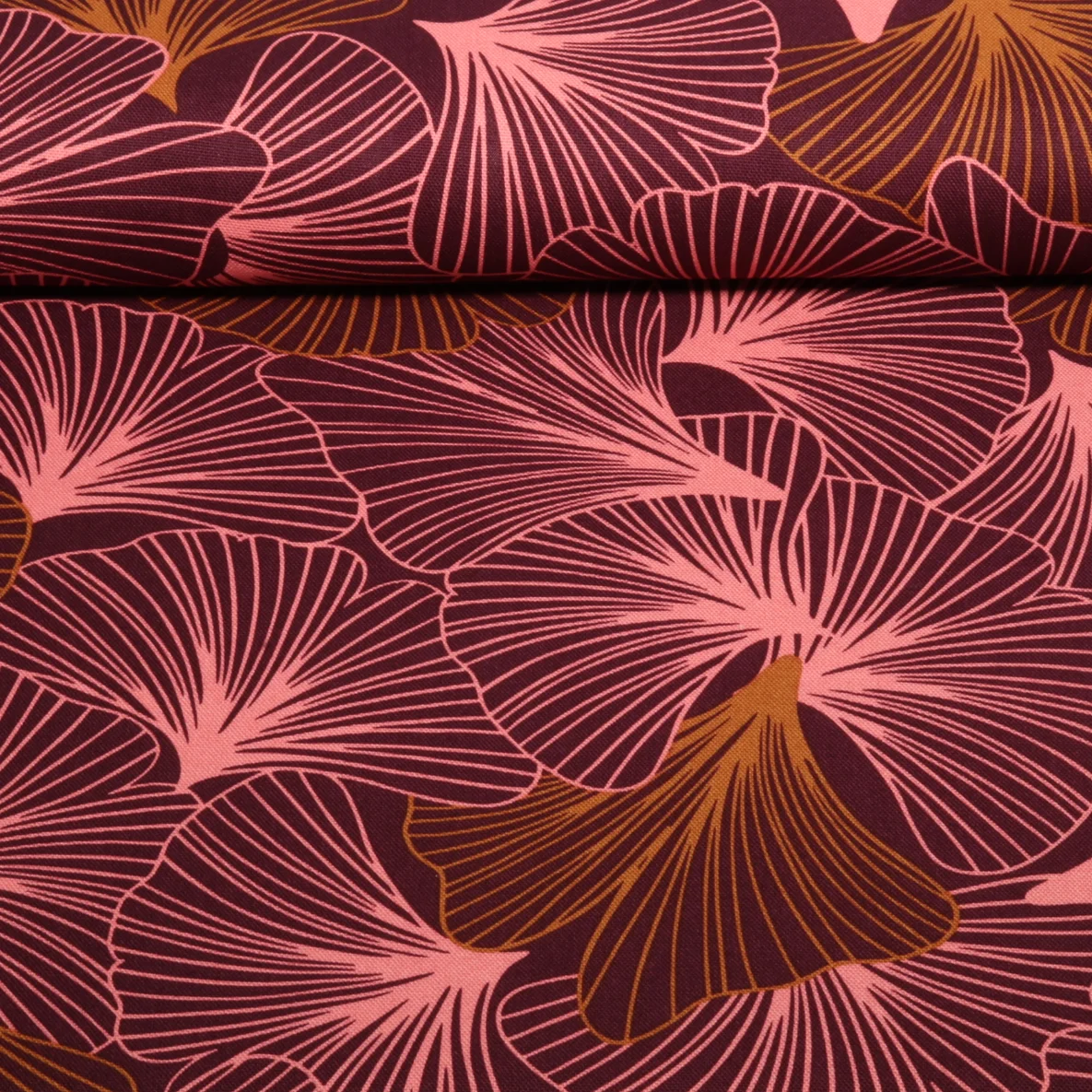 Baumwoll-Canvas Ginkgo Bordeaux