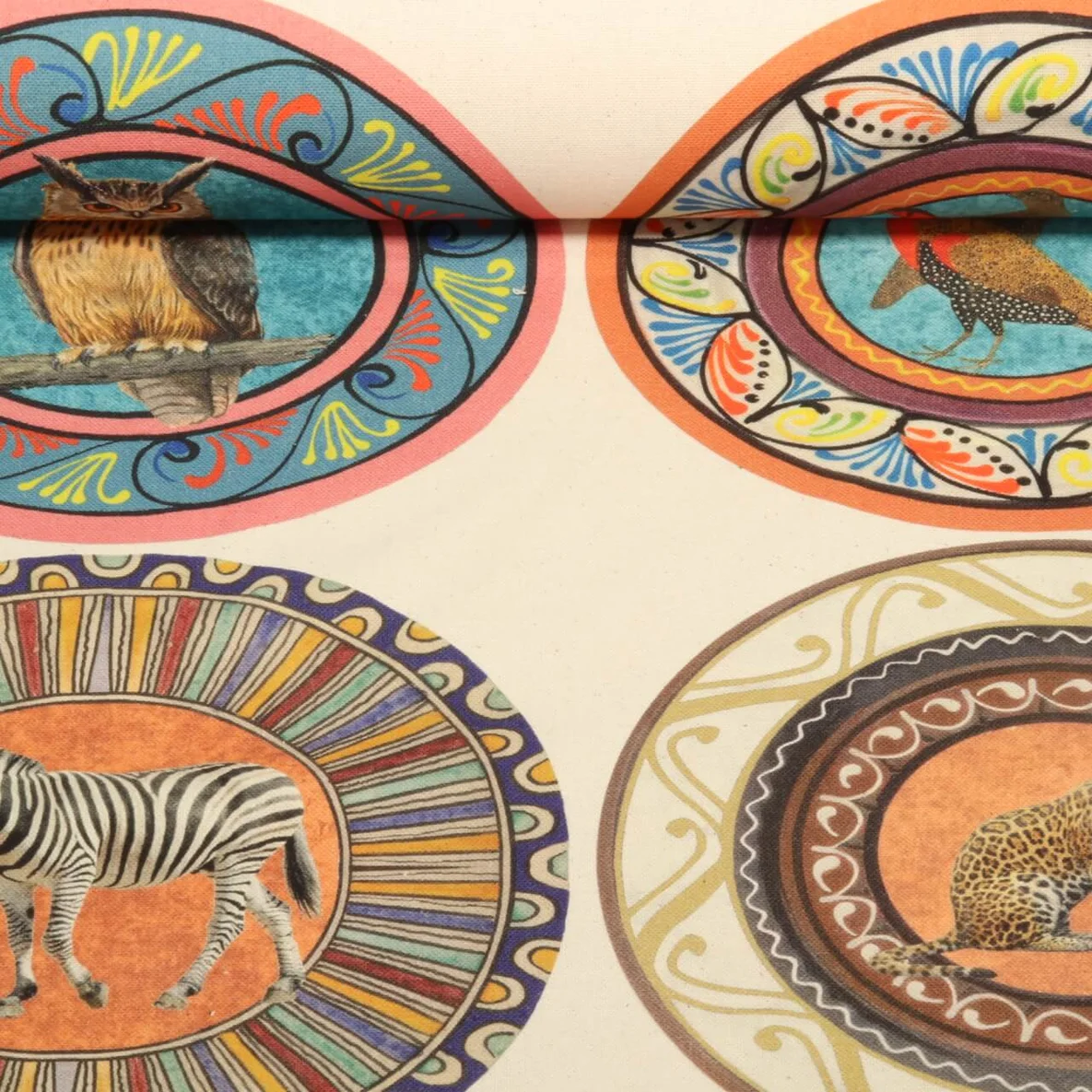 Baumwoll-Canvas Hugo & Hilda Mandalas Tiere Ecru