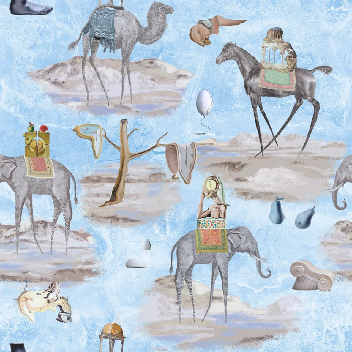 Baumwoll-Canvas Hugo & Hilda Tiere Surreal Blau
