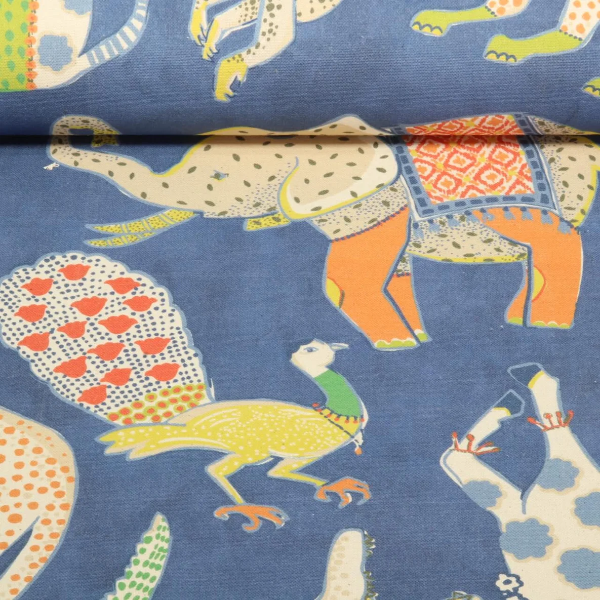 Baumwoll-Canvas Hugo & Hilda Wilde Tiere Jeansblau