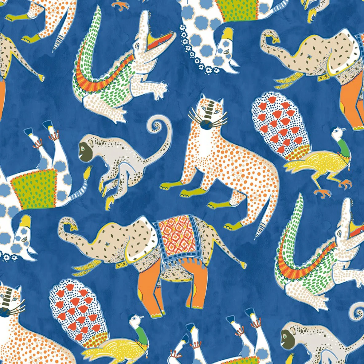 Baumwoll-Canvas Hugo & Hilda Wilde Tiere Jeansblau