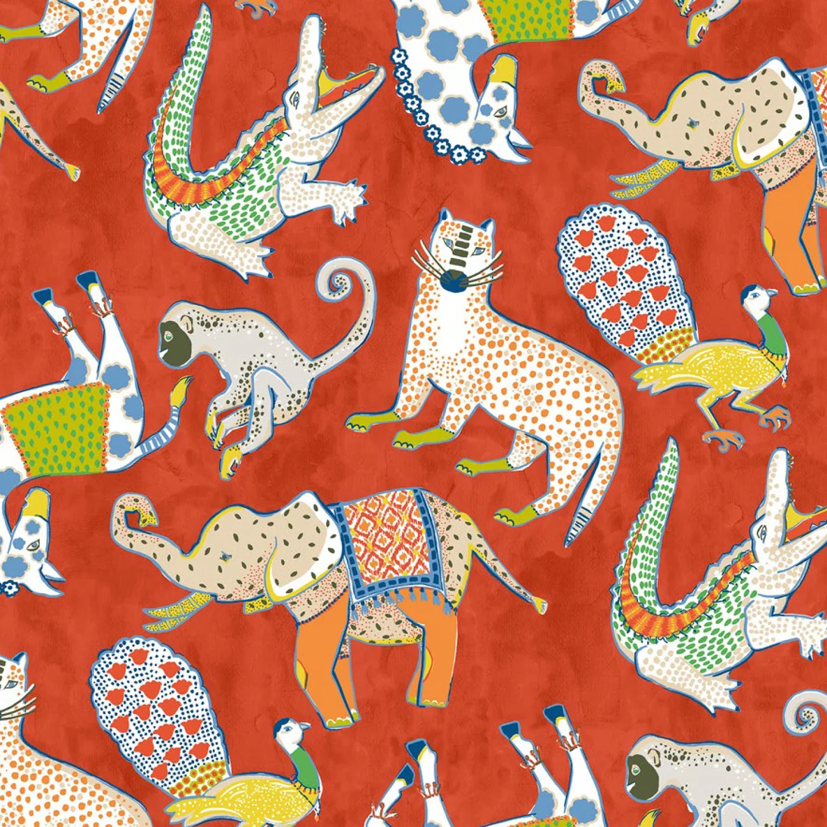 Baumwoll-Canvas Hugo & Hilda Wilde Tiere Rot