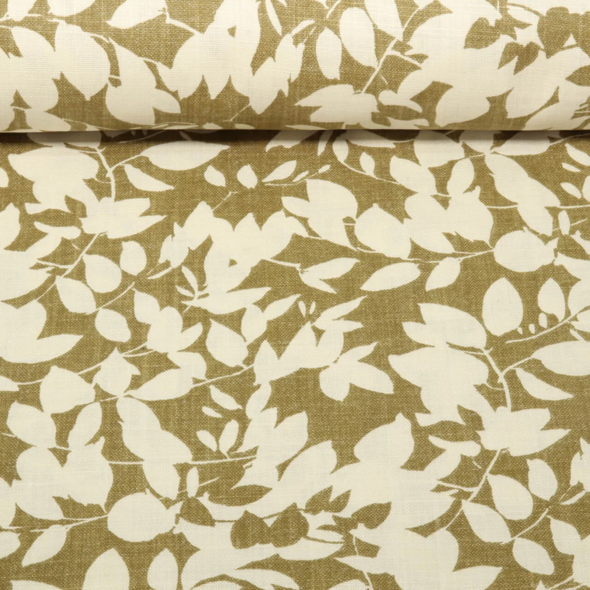 Baumwoll Canvas Leinenlook Blätterzweige Khaki