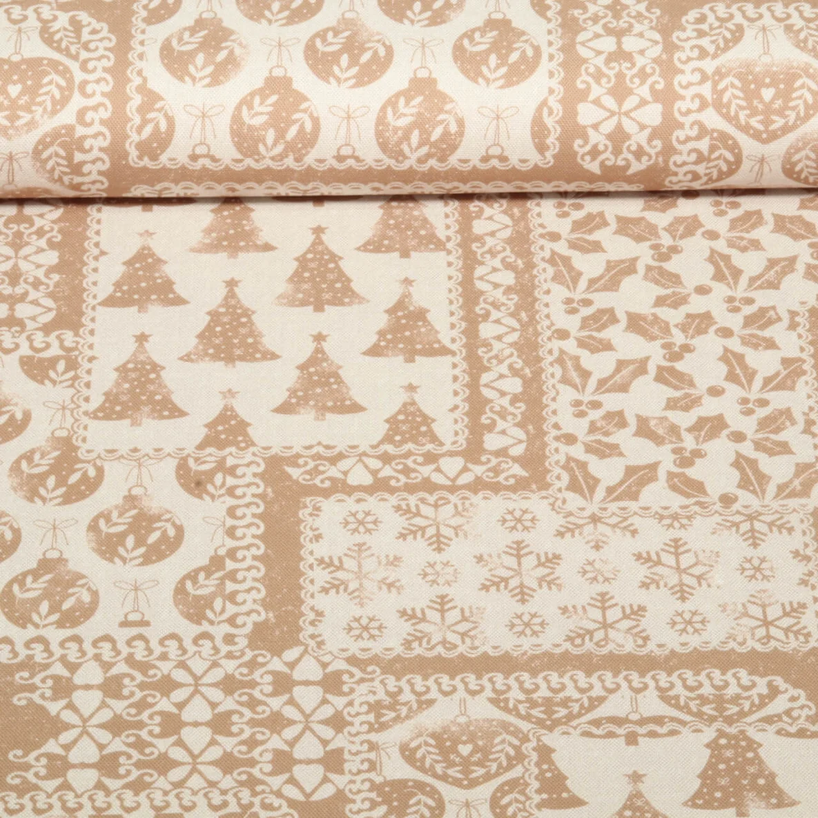 Baumwoll-Canvas Leinenlook Patchwork Weihnachten Sand