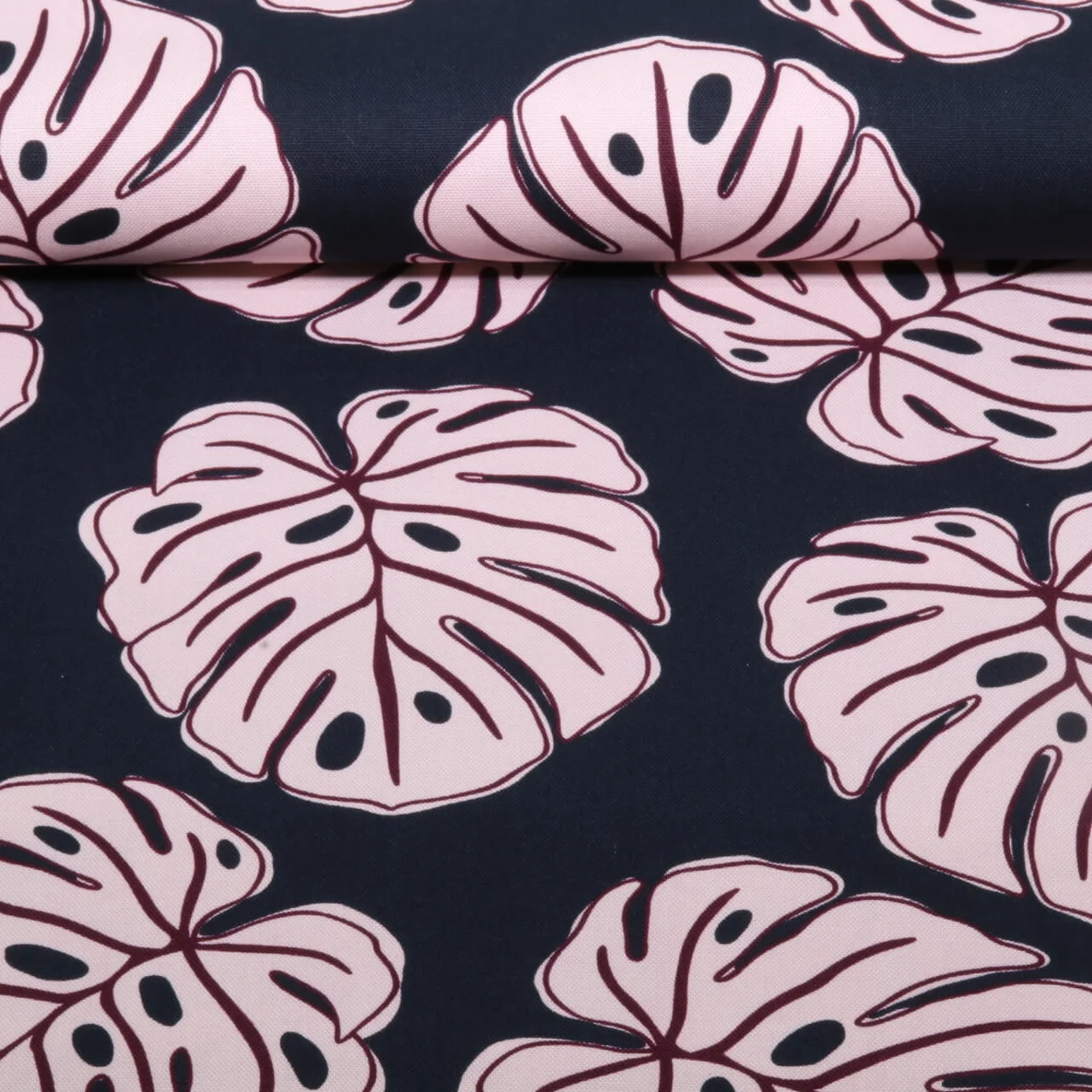 Baumwoll Canvas Monstera Blätter Navy