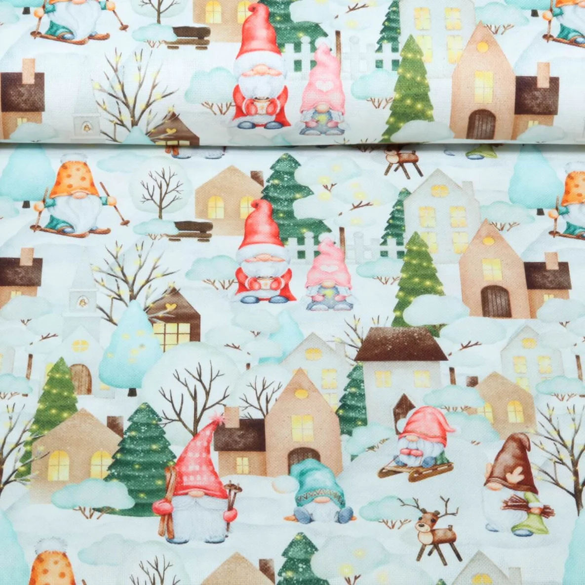 Baumwoll-Canvas X-Mas Zwergenstadt Multicolor