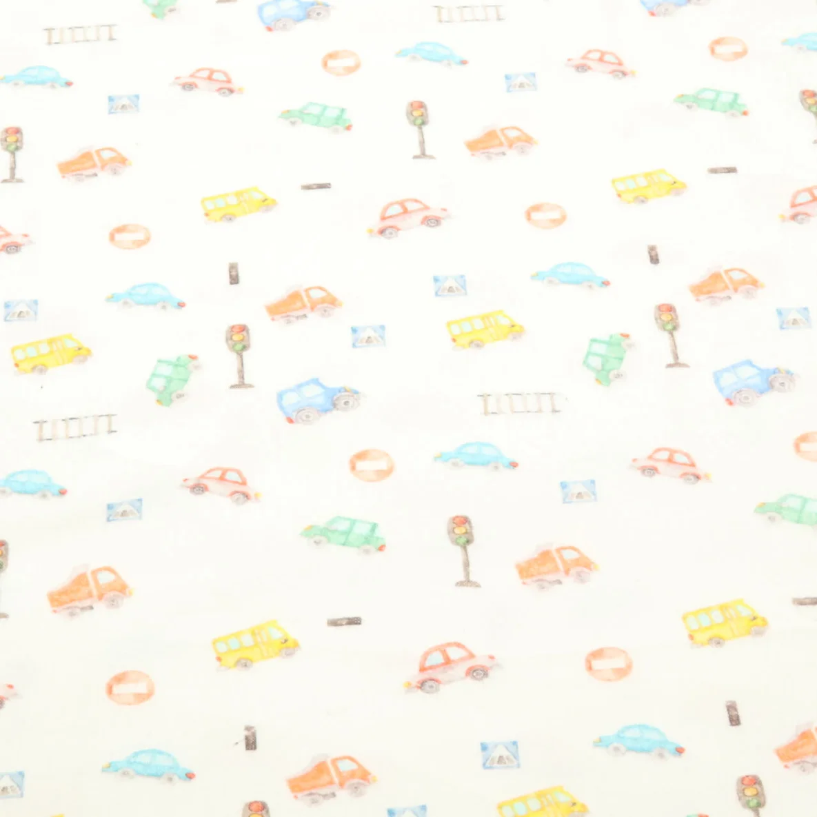 Baumwoll Flanell Digitaldruck Autos Ecru