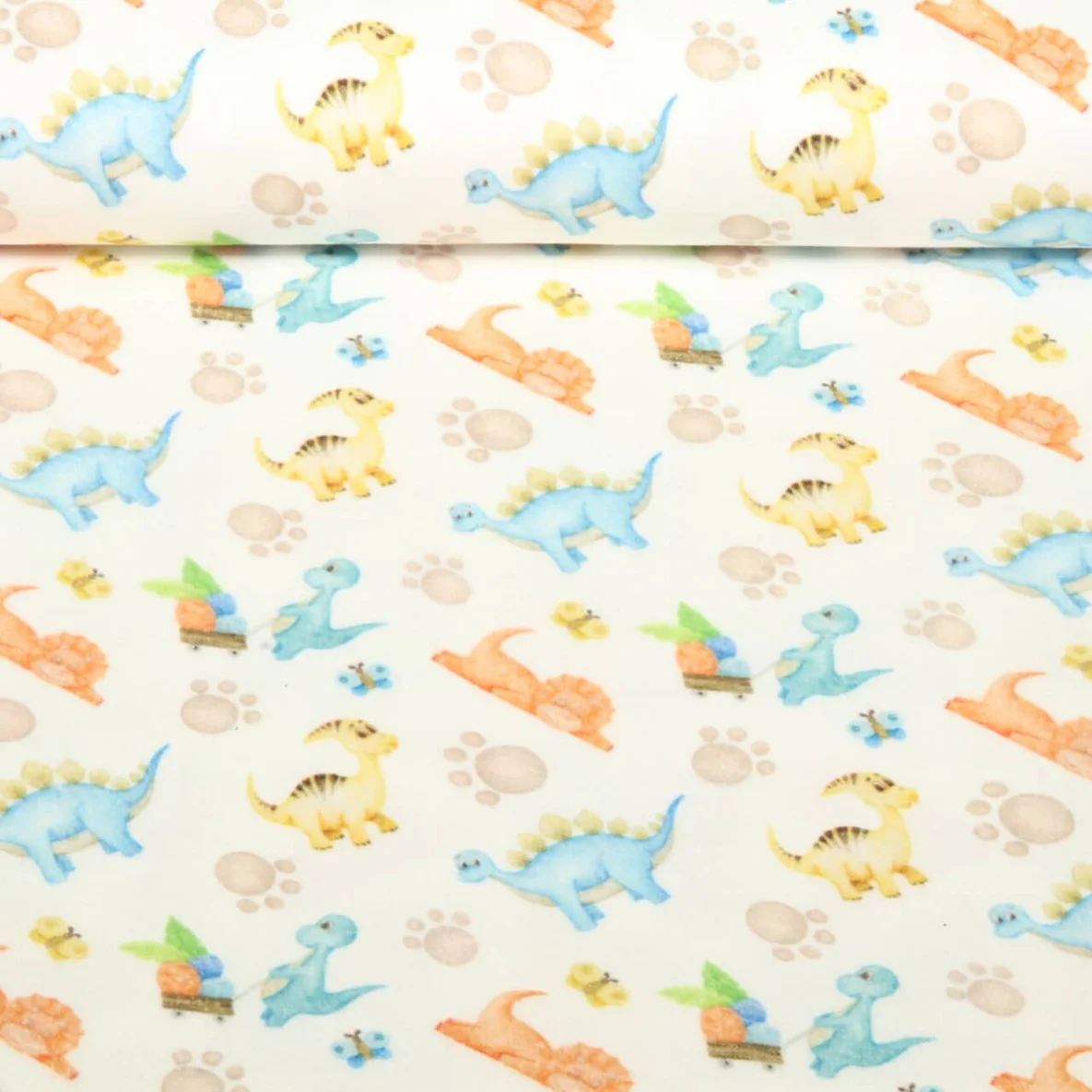 Baumwoll Flanell Digitaldruck Dinos Weiß