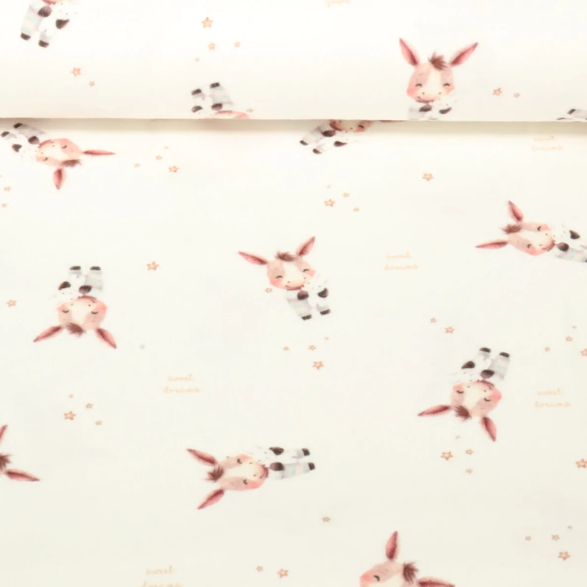 Baumwoll Flanell Digitaldruck Kleiner Esel Ecru