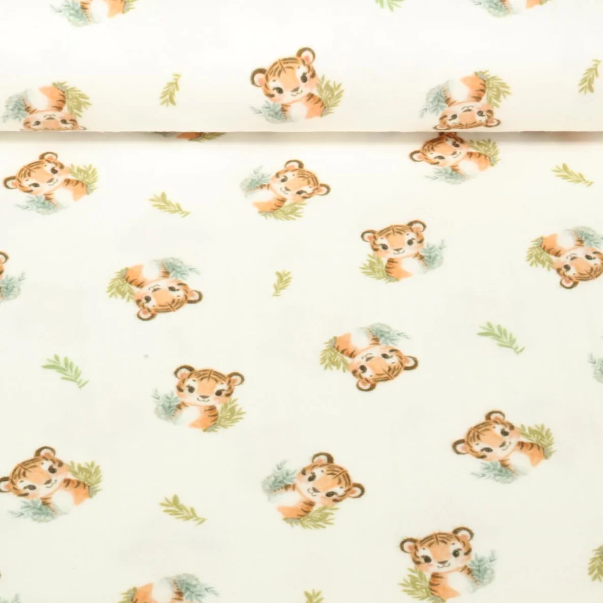 Baumwoll Flanell Digitaldruck Kleiner Tiger Ecru
