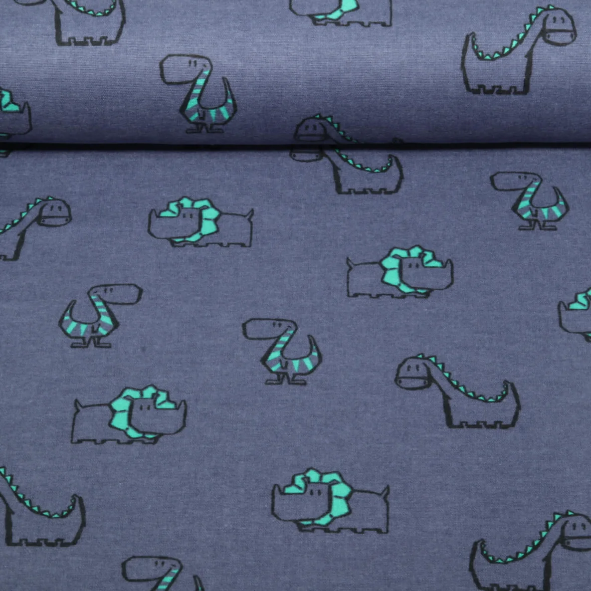 Baumwoll Flanell Dinos Jeansblau