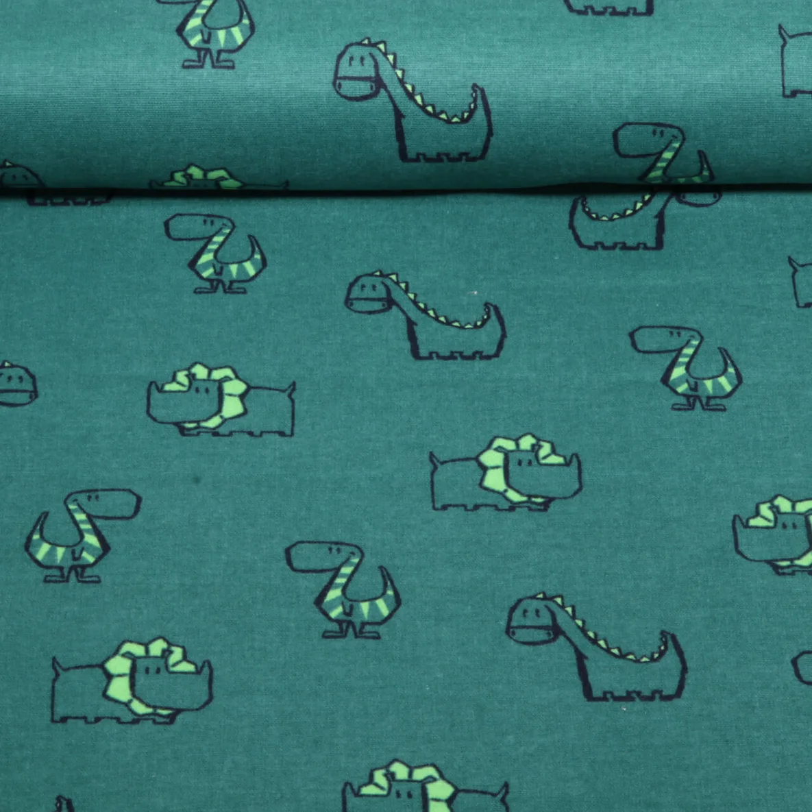 Baumwoll Flanell Dinos Petrolgrün