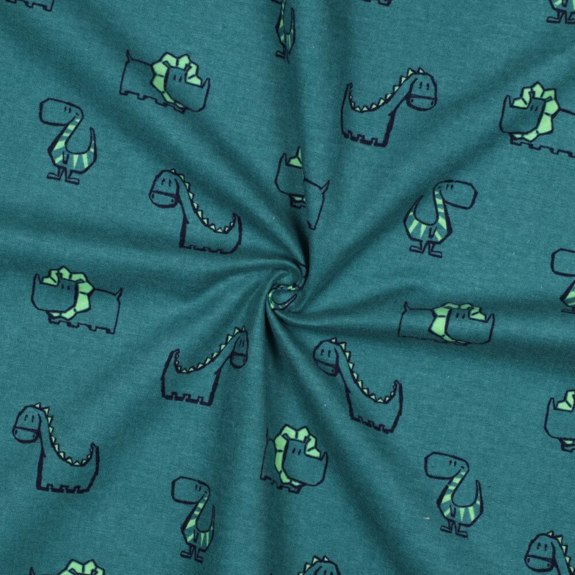 Baumwoll Flanell Dinos Petrolgrün
