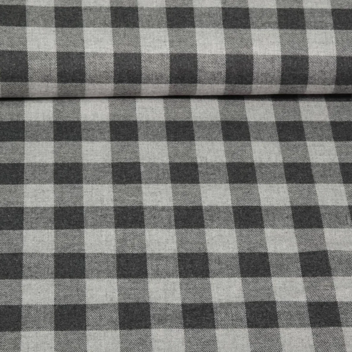 Baumwoll Flanell Großes Karo Grau Anthrazit