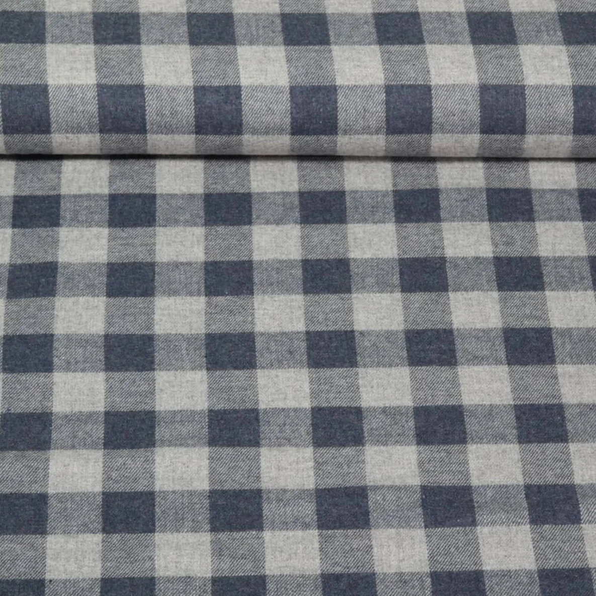 Baumwoll Flanell Großes Karo Grau Blau