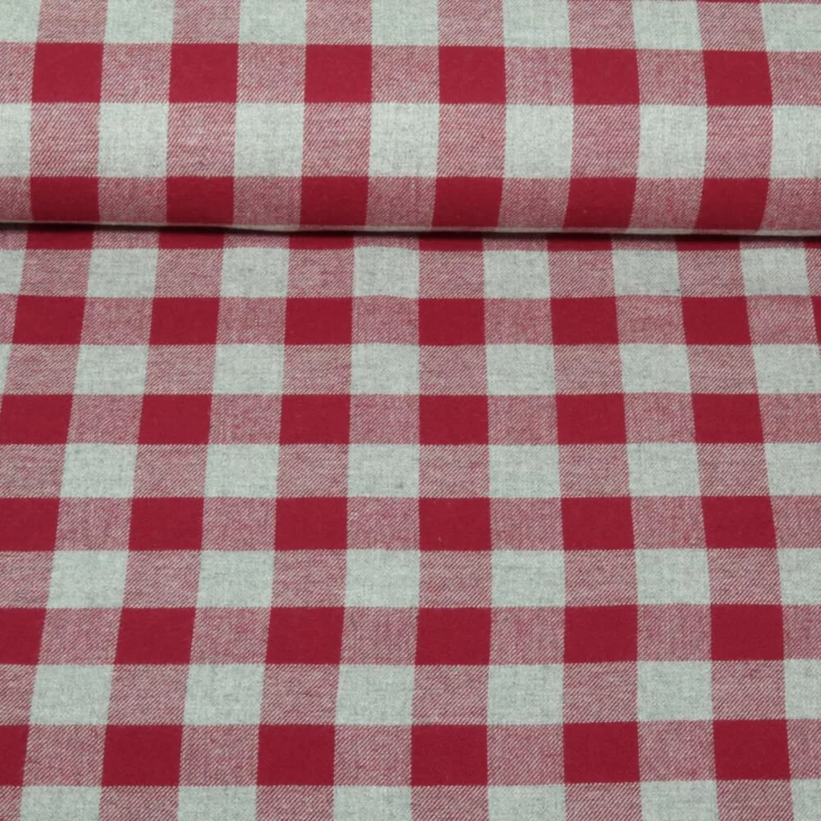Baumwoll Flanell Großes Karo Grau Rot