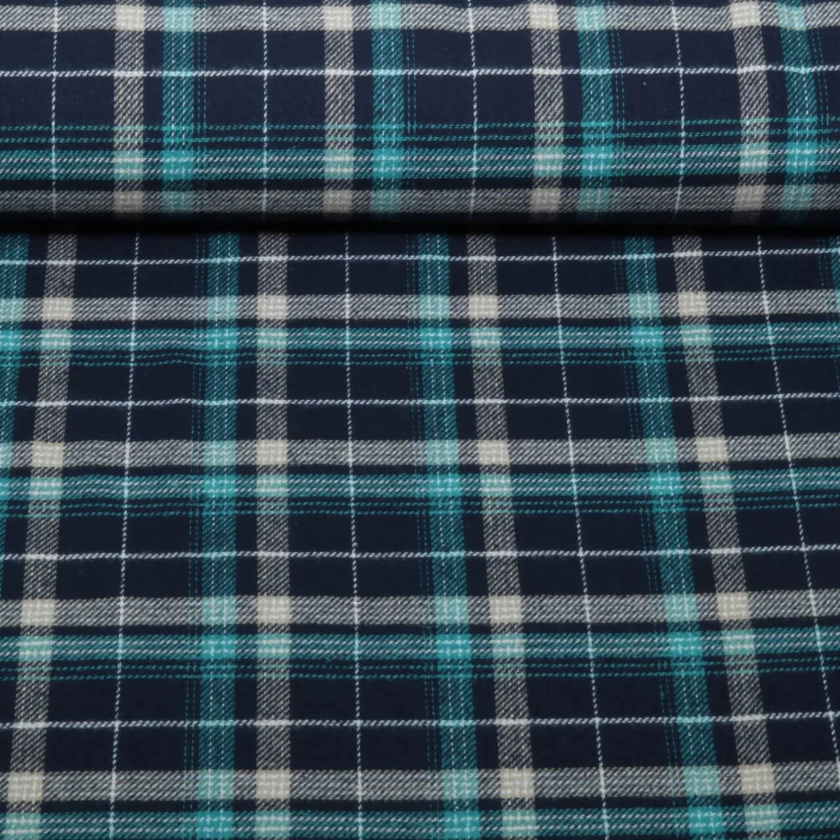 Baumwoll Flanell Holzfällerkaro Navy Türkis
