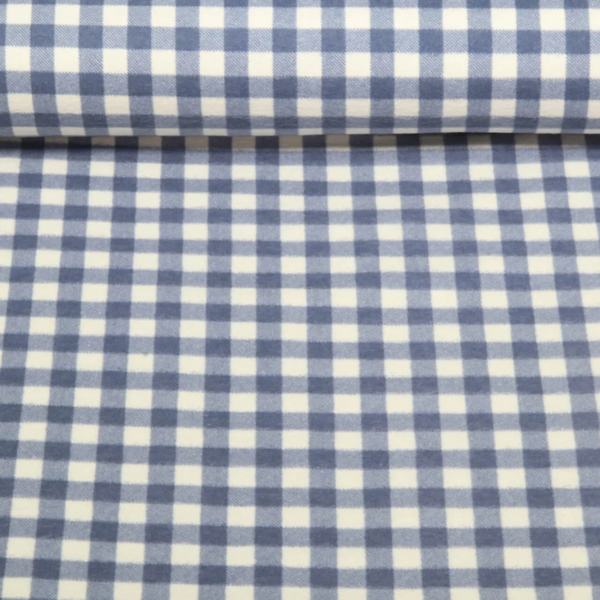 Baumwoll Flanell Kariert Ecru Blau