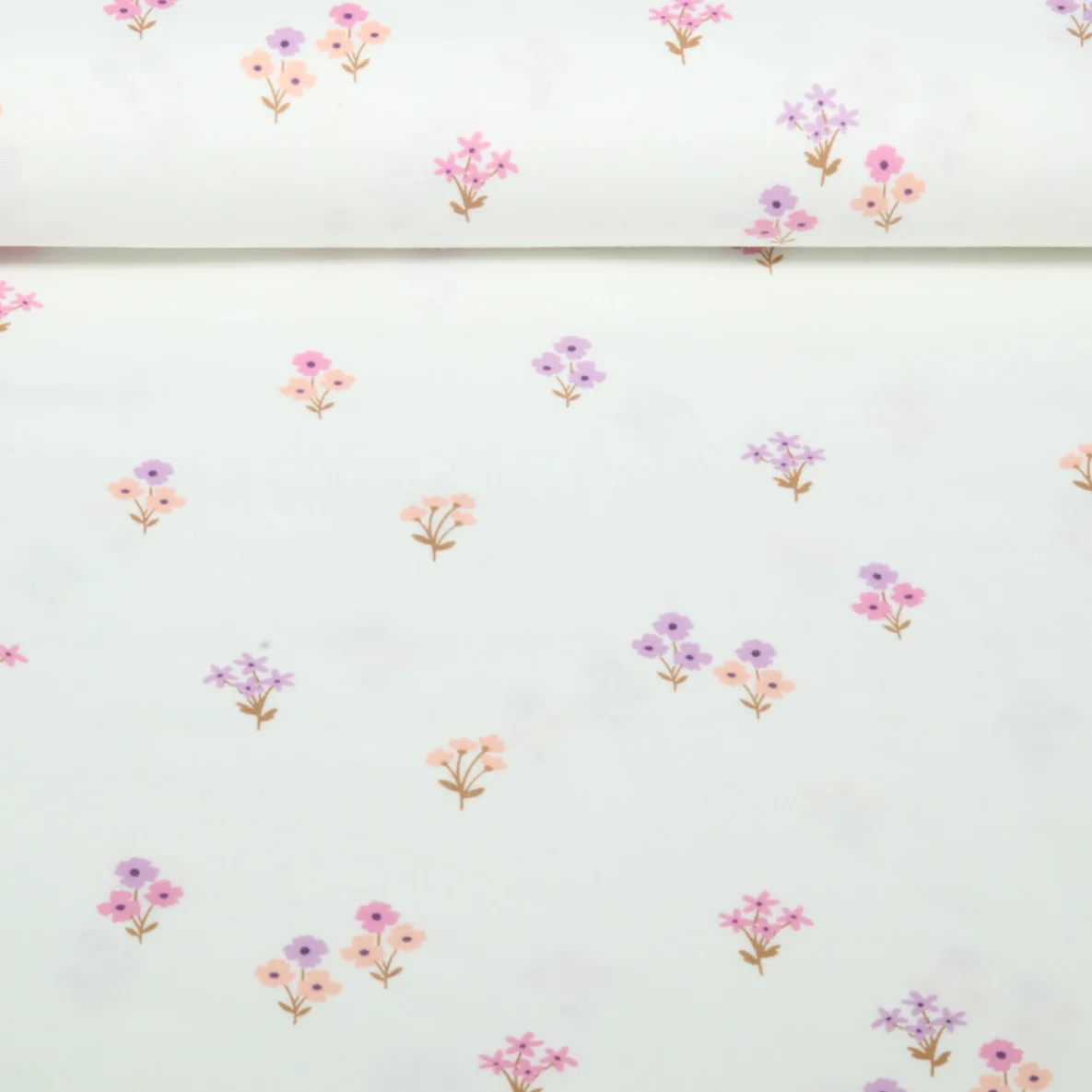 Baumwoll Flanell Kleine Blumen Ecru
