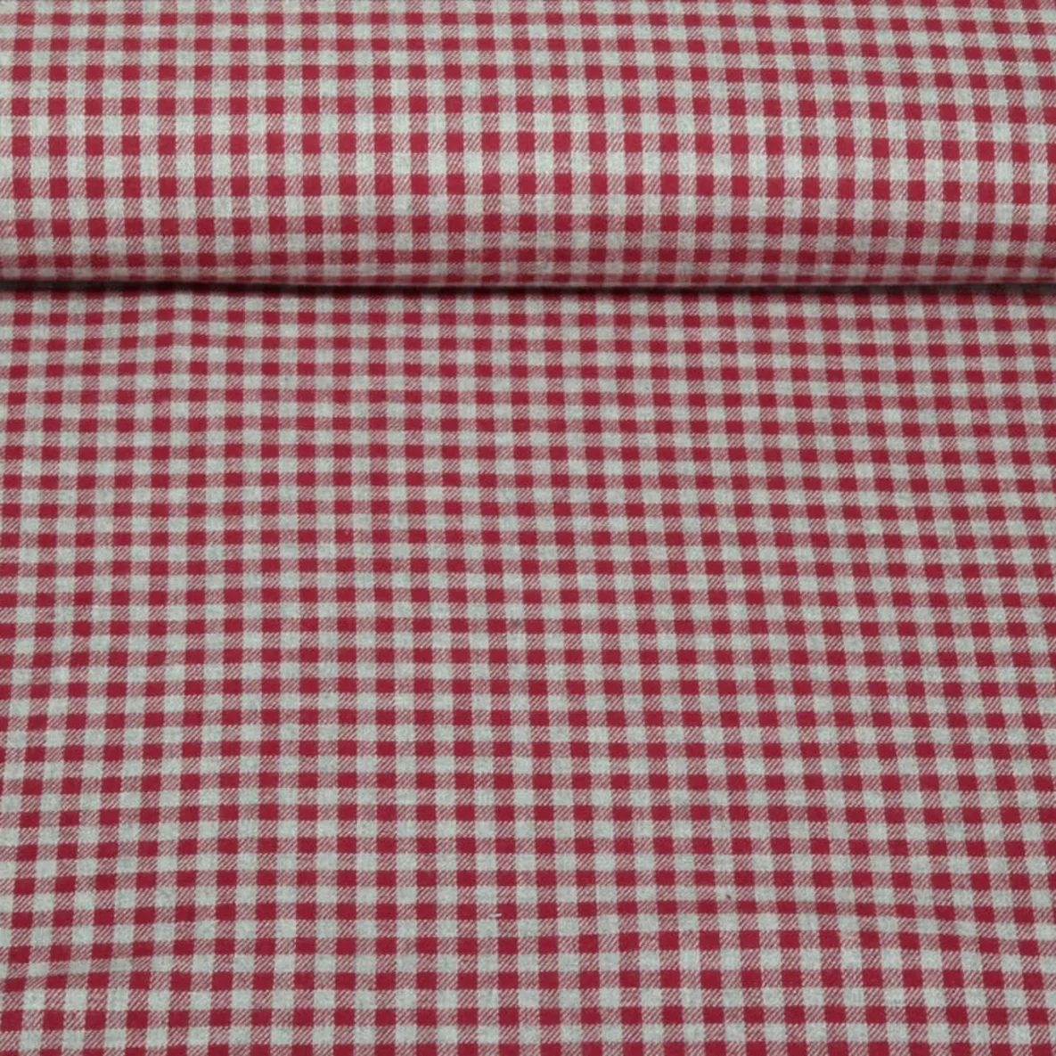 Baumwoll Flanell Kleines Karo Grau Rot