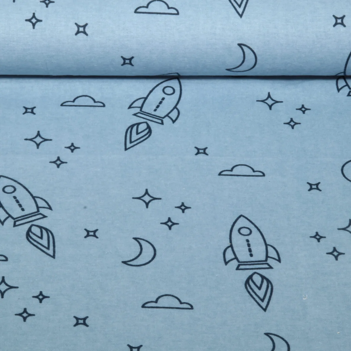 Baumwoll Flanell Raketen Jeansblau