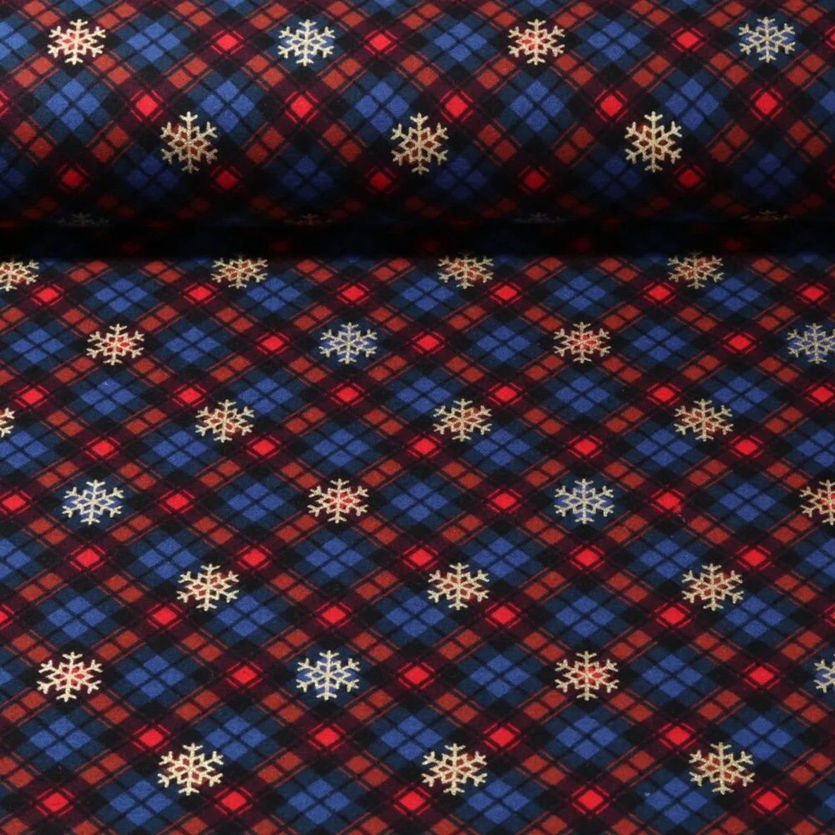 Baumwoll Flanell Schneekristalle Blau